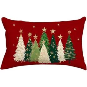 Christmas Tree Pillow Covers 12x20 Watercolor Stars Xmas Decor Red Christmas Decorative Throw Pillows (Option: Red)