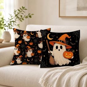 Halloween Ghost Pillow Covers Set Of 2, 18x18 Witch Pumpkin Decor (Option: MULTI)