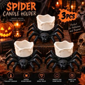 3D Printed Halloween Spider LED Tealight Holder, Spooky Tabletop Decor, Electronic Candle Holder, 1PC, 3PCS, 5PCS (Option: 3PCS-Halloween-3D Printed Material)