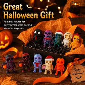 10PCS 3D Printed Halloween Mini Skeleton Figurines Set, Assorted Desk Decor Figures, Seasonal Party Display Ornaments (Option: 10 PCS-3D Printed Plastic-Halloween)