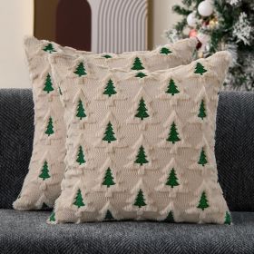 Christmas Pillow Covers 18x18 Set Of 2 Beige Double Xmas Tree Pillow Covers Soft Plush Faux Fur Christmas Decorations For Xmas Winter Holiday Hom (Option: White)
