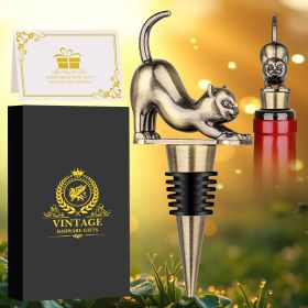 Elegant Upturned Cat Shaped Red Wine Stopper Set With Metallic Luster Bottle Stopper Gift Box, High-end Accessories For Wine Enthusiasts, A Must-have (Option: Bronze)