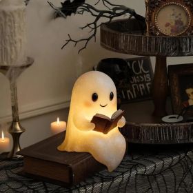 Christmas Ghost Reading Book Lamp, Cute Ghost Figurine Statue, Christmas Decoration for Gift Props Tabletop Bookshelf Home Decor (Option: Halloween Ghost Figurine)