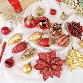 106PCS Christmas Balls Ornaments Set, Colorful Shatterproof Plastic Decorative Baubles For Xmas Tree Decor Holiday Wedding Party Decoration With (Option: RedGold)