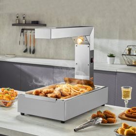 French Fry Food Warmer, 750W Commercial Food Heating Lamp, Electric Stainless Steel Warming Light Dump Station, Countertop 104-122°F Fries Food W (Option: Silver)