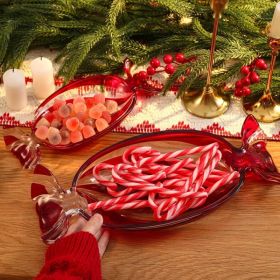 Christmas Candy Glass Plate, Christmas Theme Serving Tray for Holiday Desserts, Cookies & Candy Display, Festive Party Bowl, Red XMAS Decorations (Option: Small red-red)