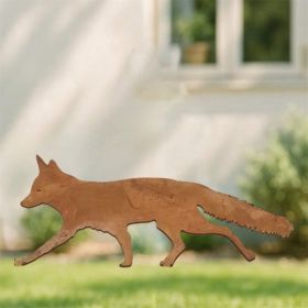 Rust Metal Fox Silhouette Garden Stake Iron Fox Art Lawn Yard Outdoor Decor (Option: A)