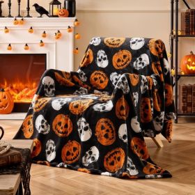 Pumpkin Skull Halloween Throw Blanket, Black, (Option: Skull  Evil Pumpkin)