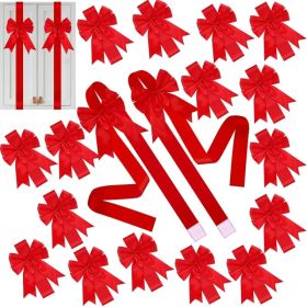 18 Pcs Christmas Cabinet Door Ribbons Bows 8 X 40 Inches Large Christmas Wreath Tree Bow For Gift Xmas Cabinets Furniture Kitchen Wrapping Party (Option: Red)