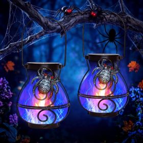 Halloween Solar Lights Outdoor Spider Hanging Solar Lanterns 2 Pack Spider Lantern, Flickering Flame Lights, Waterproof Solar Lantern, Halloween (Option: Spider2p)