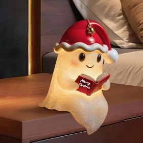 Christmas Decorations Ghost Reading Book Lamp with Santa Hat, Cute Xmas Light Up Ghost Statue Night Light for Indoor Home Table Centerpiece House (Option: 18cm/7in)