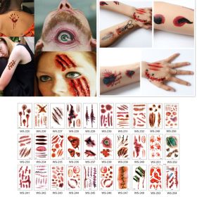 Temporary Scar Tattoos Stickers Realistic Bloody Wound Scab Horror Body Face Decals Prank Props For Halloween Cosplay (Option: A)