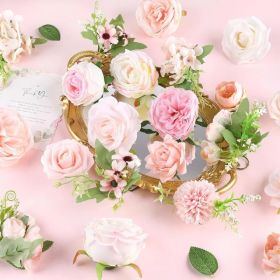 Artificial Flowers Combo Fake Flowers Pink Roses Silk Flowers With Stems For DIY Bridal Wedding Bouquets Centerpieces Arrangements Table Party Ba (Option: BlushPink)