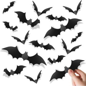 3D Black Bat Halloween Decorations Realistic PVC Scary Bat Stickers For Walls Windows Bathroom Home Party Decor DIY Haunted House Decorations (Option: Black)